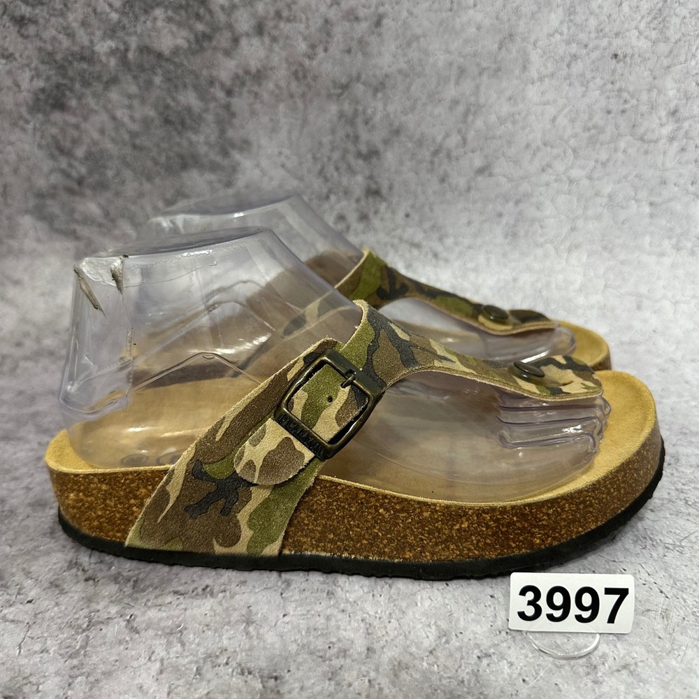 Plakton Thong Sandals‎ Womens 38 US 7.5 Camo Suede Cork Footbed Made in Spain